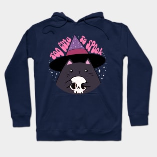 Too cute to spook cute halloween black cat holding a skull Hoodie